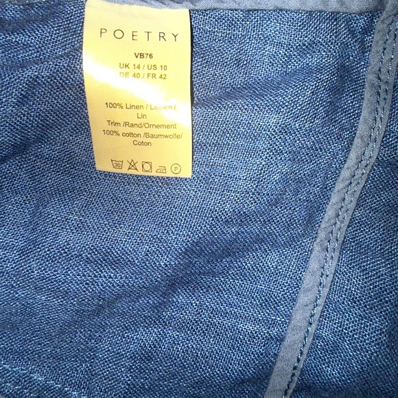 Poetry Garment Dyed Linen Jacket Denim Size 10 100% Linen Blazer Classic Coastal - Picture 3 of 3